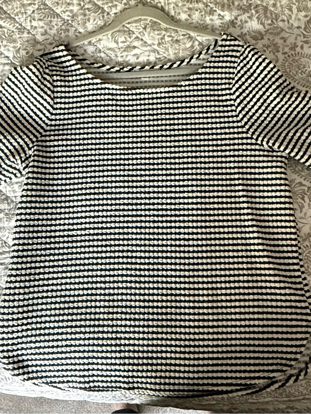 Green Envelope Blue and White Striped Short Sleeve Top